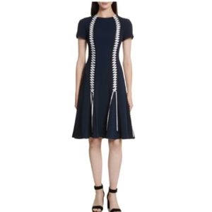 Jonathan Simkhai Size 4 Navy Lace Up Short Sleeve Fit & Flare Dress